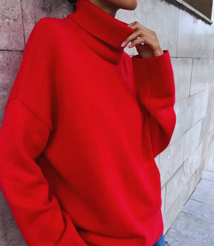 Suéter Feminino de Tricot Oversized Gola Alta | Malik