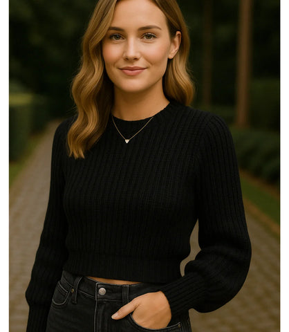 Suéter feminino tricot com textura encorpada e caimento reto para inverno com estilo elegante e casual