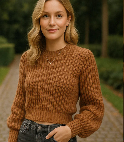 Suéter feminino tricot com textura encorpada e caimento reto para inverno com estilo elegante e casual