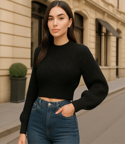 Suéter feminino tricot com textura encorpada e caimento reto para inverno com estilo elegante e casual