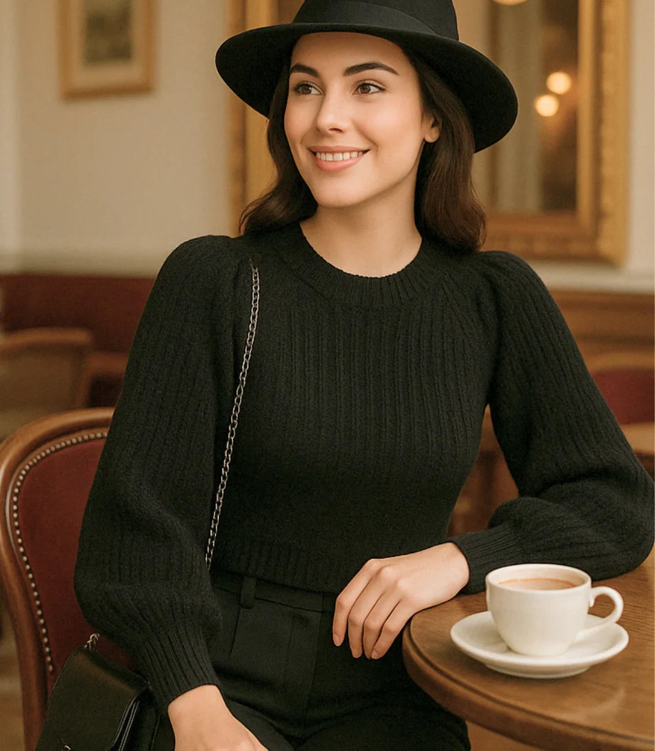 Suéter feminino tricot com textura encorpada e caimento reto para inverno com estilo elegante e casual