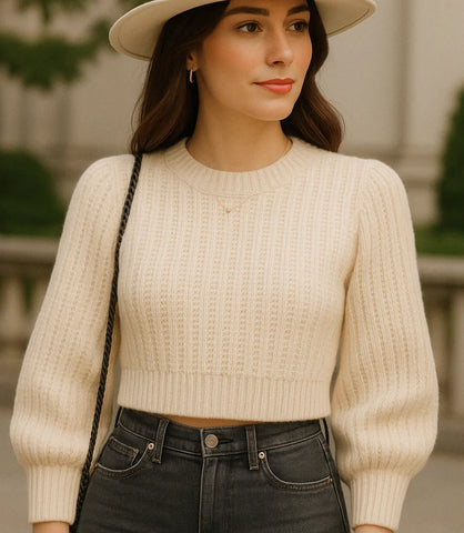 Suéter feminino tricot com textura encorpada e caimento reto para inverno com estilo elegante e casual