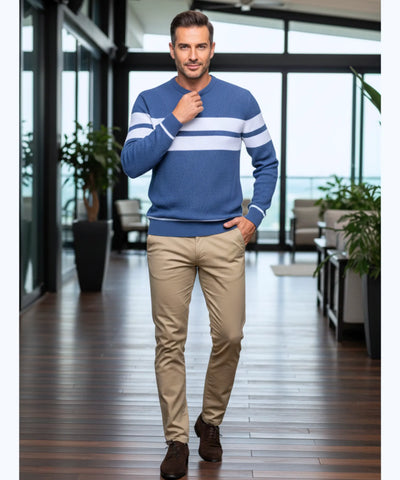 Comprar Suéter masculino tricot com listras texturizadas e gola redonda ANELLIMN