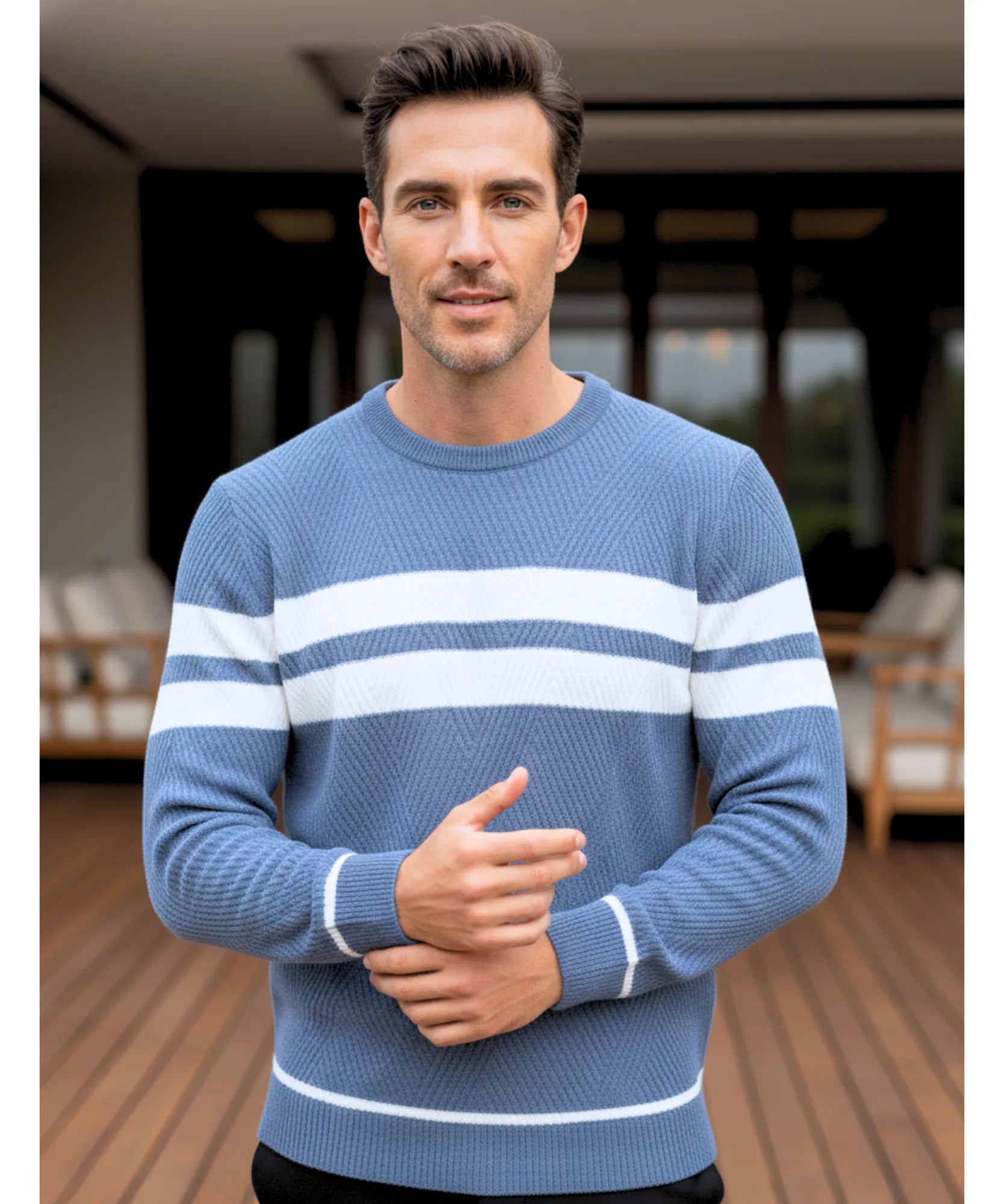 Comprar Suéter masculino tricot com listras texturizadas e gola redonda ANELLIMN