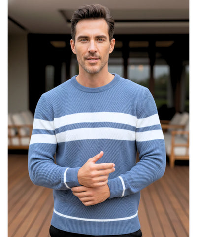 Comprar Suéter masculino tricot com listras texturizadas e gola redonda ANELLIMN