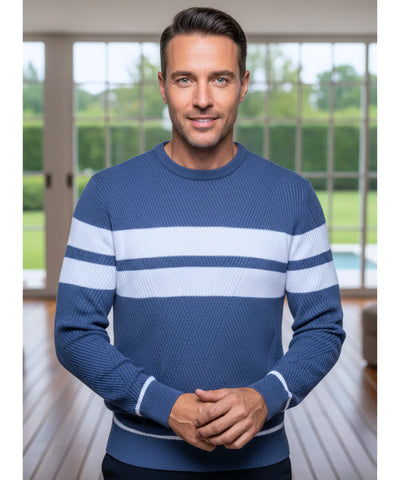 Comprar Suéter masculino tricot com listras texturizadas e gola redonda ANELLIMN