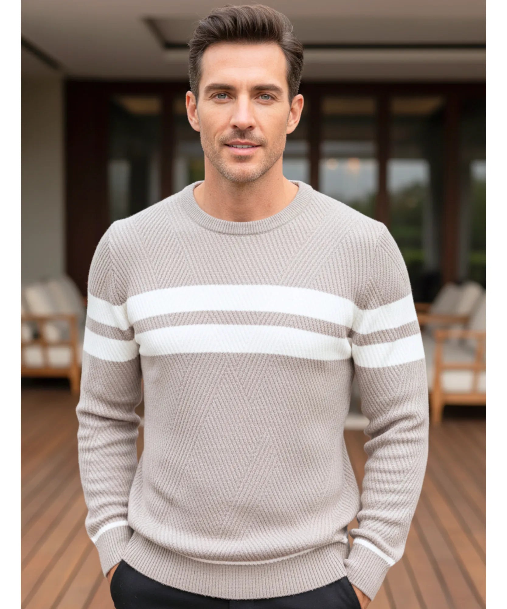 Comprar Suéter masculino tricot com listras texturizadas e gola redonda ANELLIMN