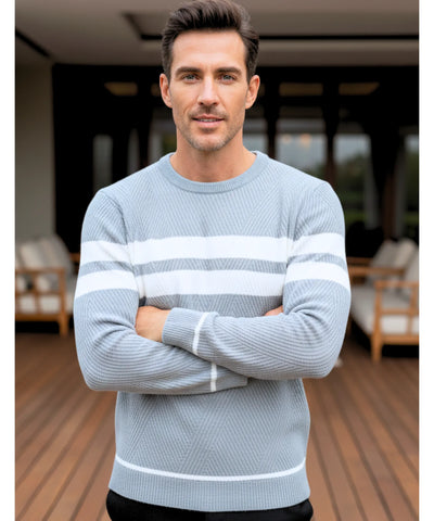 Comprar Suéter masculino tricot com listras texturizadas e gola redonda ANELLIMN