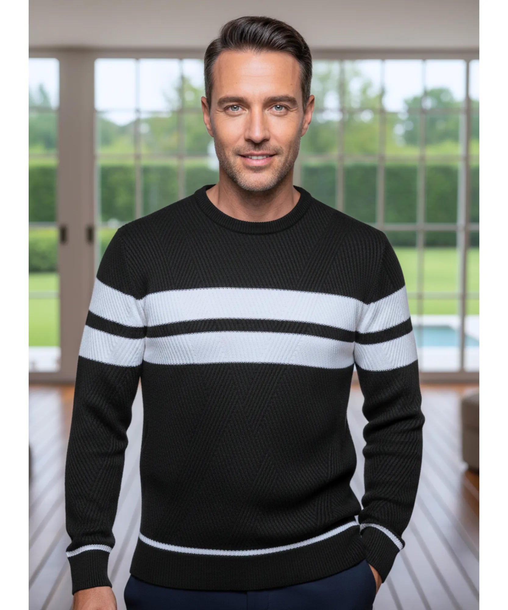 Comprar Suéter masculino tricot com listras texturizadas e gola redonda ANELLIMN