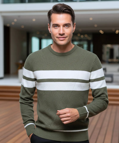 Comprar Suéter masculino tricot com listras texturizadas e gola redonda ANELLIMN