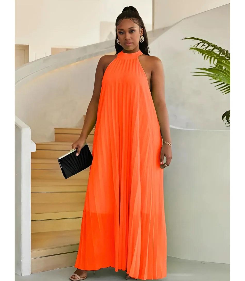 Vestido Longo de Festa Plus Size Plissado Anellimn