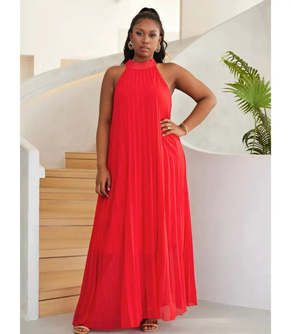 Vestido Longo de Festa Plus Size Plissado para Casamentos e Formaturas