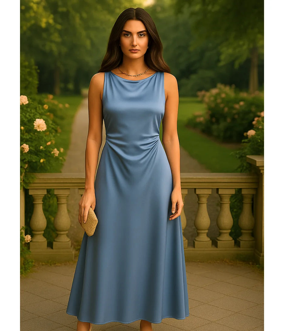 Comprar Vestido Longo Elegante de Cetim azul para Festas em promoção ZARA