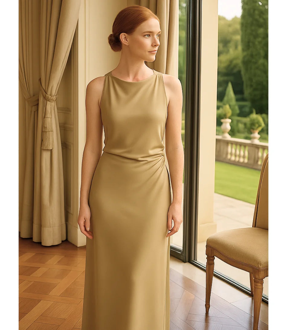 Comprar Vestido Longo Elegante de Cetim bege para Festas em promoção ZARA
