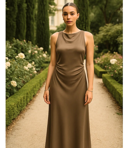 Comprar Vestido Longo Elegante de Cetim marrom para Festas em promoção ZARA