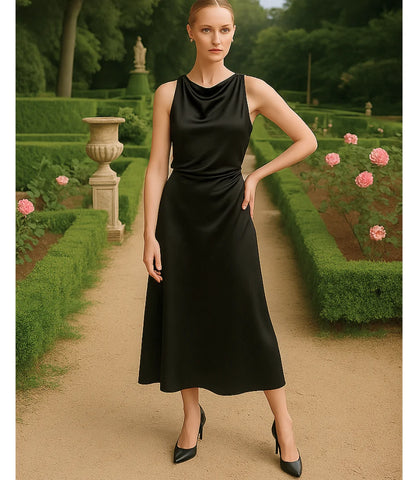 Comprar Vestido Longo Elegante de Cetim preto para Festas em promoção ZARA