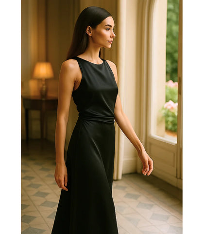 Vestido Longo Elegante de Cetim para Festas | Aimi