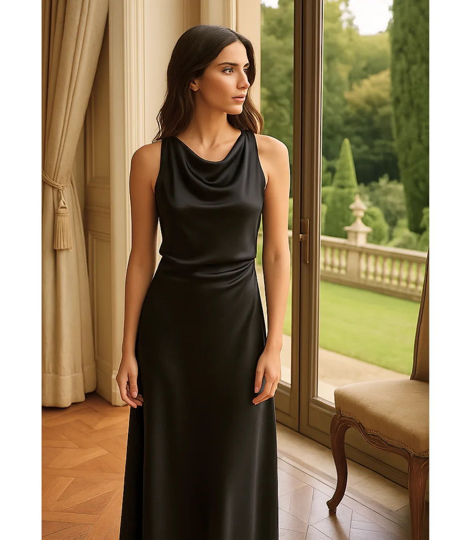 Comprar Vestido Longo Elegante de Cetim preto para Festas em promoção ZARA