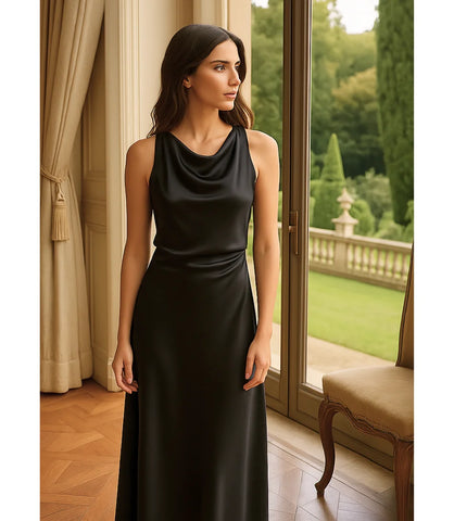 Comprar Vestido Longo Elegante de Cetim preto para Festas em promoção ZARA