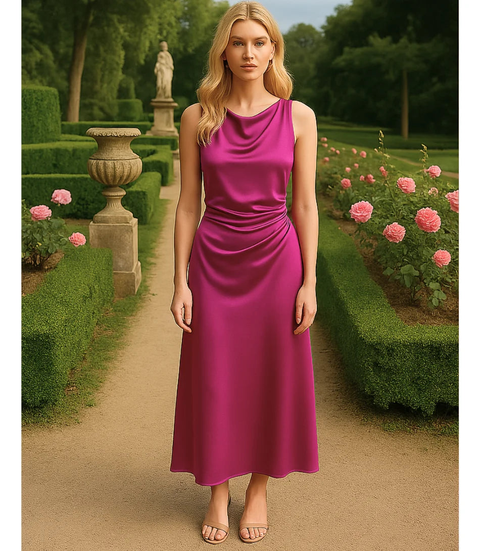Comprar Vestido Longo Elegante de Cetim rosa escuro para Festas em promoção ZARA