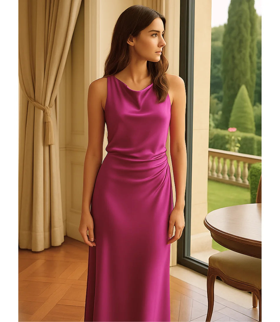 Comprar Vestido Longo Elegante de Cetim rosa escuro para Festas em promoção ZARA