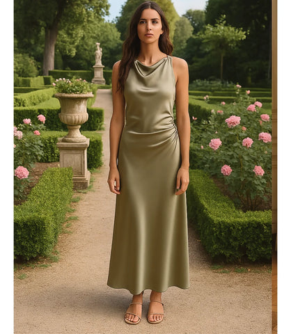 Comprar Vestido Longo Elegante de Cetim verde para Festas em promoção ZARA