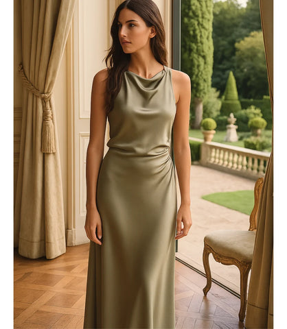 Comprar Vestido Longo Elegante de Cetim verde para Festas em promoção ZARA