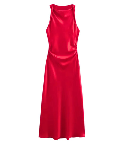 Vestido Longo Elegante de Cetim para Festas | Aimi