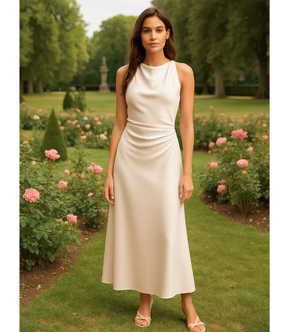 Comprar Vestido Longo Elegante de Cetim off white para Festas em promoção ZARA