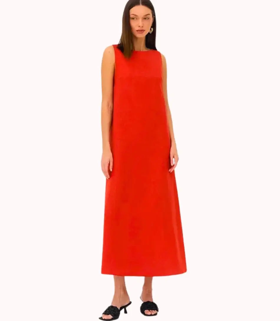 Vestido Longo Elegante Minimalista sem mangas com decote O-pescoço e fenda lateral, ideal para diversas ocasiões