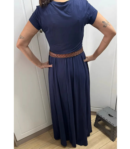 Vestido Longo Feminino Casual com Malha Confortável e Caimento Solto azul