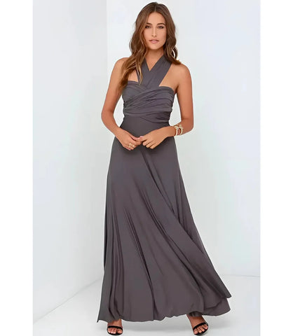 Vestido Longo Festa Multiformas de Malha com Ajuste Personalizado e Caimento Sofisticado cinza