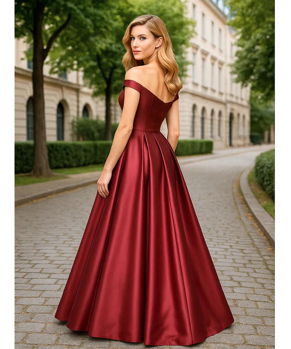 Comprar Vestido Longo de Festa vinho bordô Ombro a Ombro para Casamento e Formatura em promoção - Anellimn