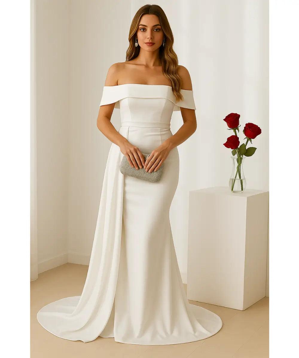 Comprar Vestido longo de cetim ombro a ombro branco com cauda para festas, madrinhas e formaturas em promoção ZARA
