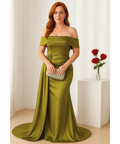 Comprar Vestido longo de cetim ombro a ombro verde com cauda para festas, madrinhas e formaturas em promoção ZARA
