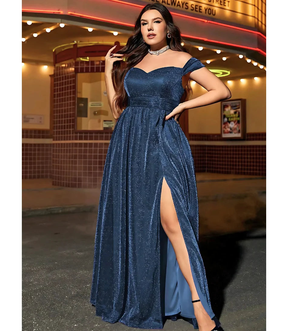 Vestido Longo Plus Size Azul Marinho – Sofisticação e Conforto para Festas - Anellimn