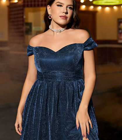 Vestido Longo Plus Size Azul Marinho – Sofisticação e Conforto para Festas - Anellimn