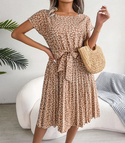 Vestido Midi Plissado Boho Floral Feminino | Jenny