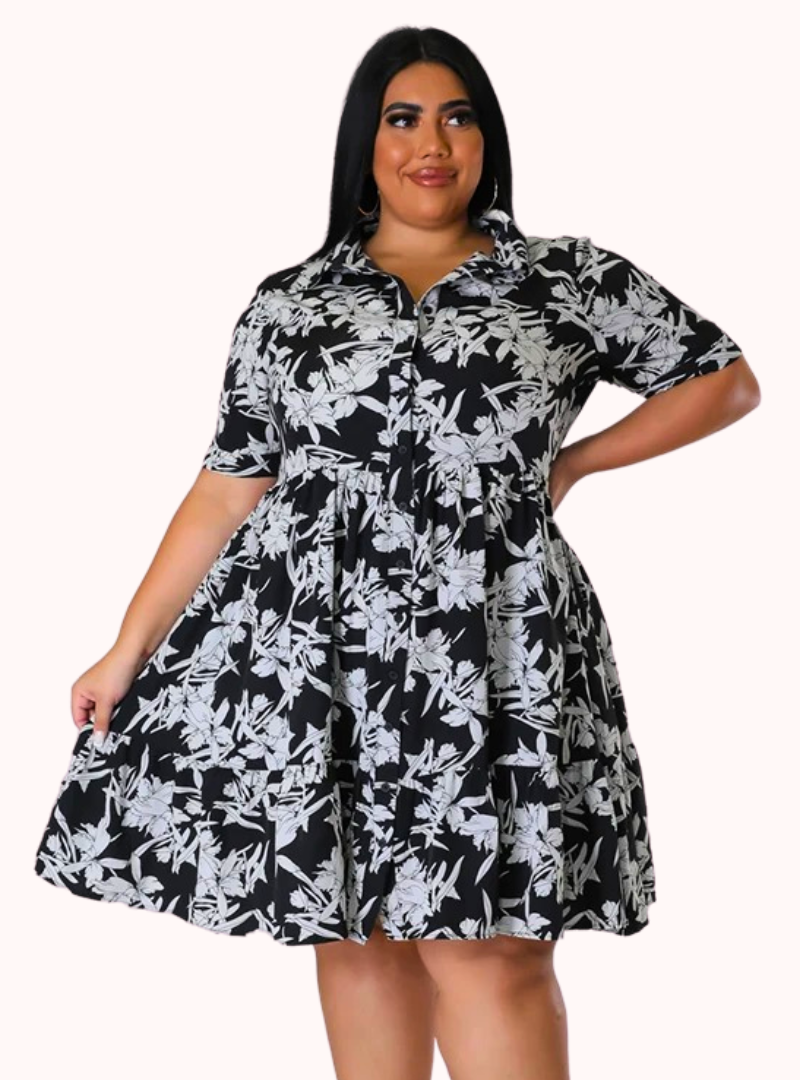 Vestido Plus Size Floral Danusi - Expressão de beleza e conforto em estampa floral. Perfeito para ocasiões casuais e festivas.