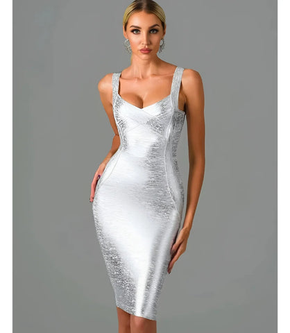 Comprar Vestido de Festa Midi barato Bandagem Cinza Prata - Anellimn