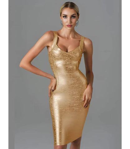 Comprar Vestido de Festa Midi barato Bandagem Dourado - Anellimn
