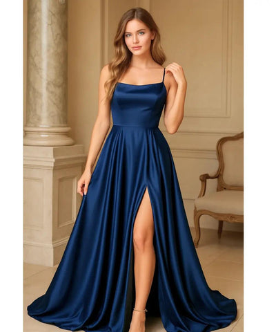 Vestido Longo Cetim Festa com Fenda Elegante | Bremily