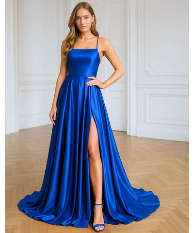 Vestido Longo Cetim Festa com Fenda Elegante | Bremily