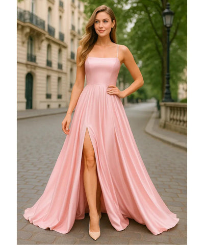 Vestido Longo Cetim Festa com Fenda Elegante | Bremily