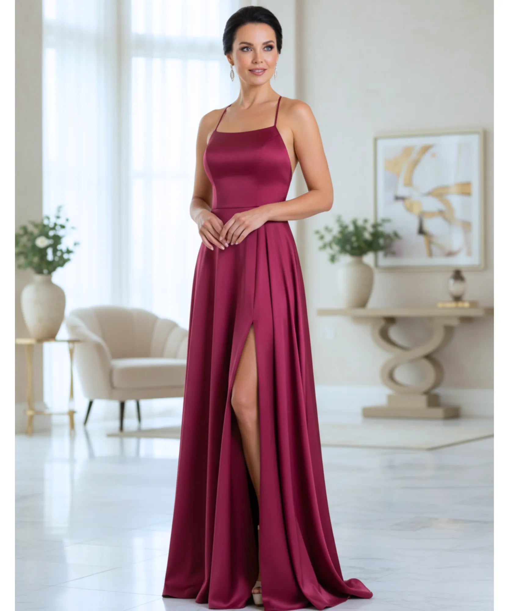 Comprar Vestido Longo Cetim Elegante para Casamento e Formatura ANELLIMN