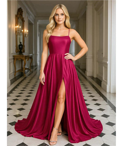 Vestido Longo Cetim Festa com Fenda Elegante | Bremily
