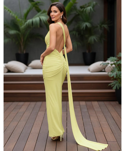Comprar Vestido Longo de Festa com Um Ombro Só e Cauda Elegante  barato - Anellimn