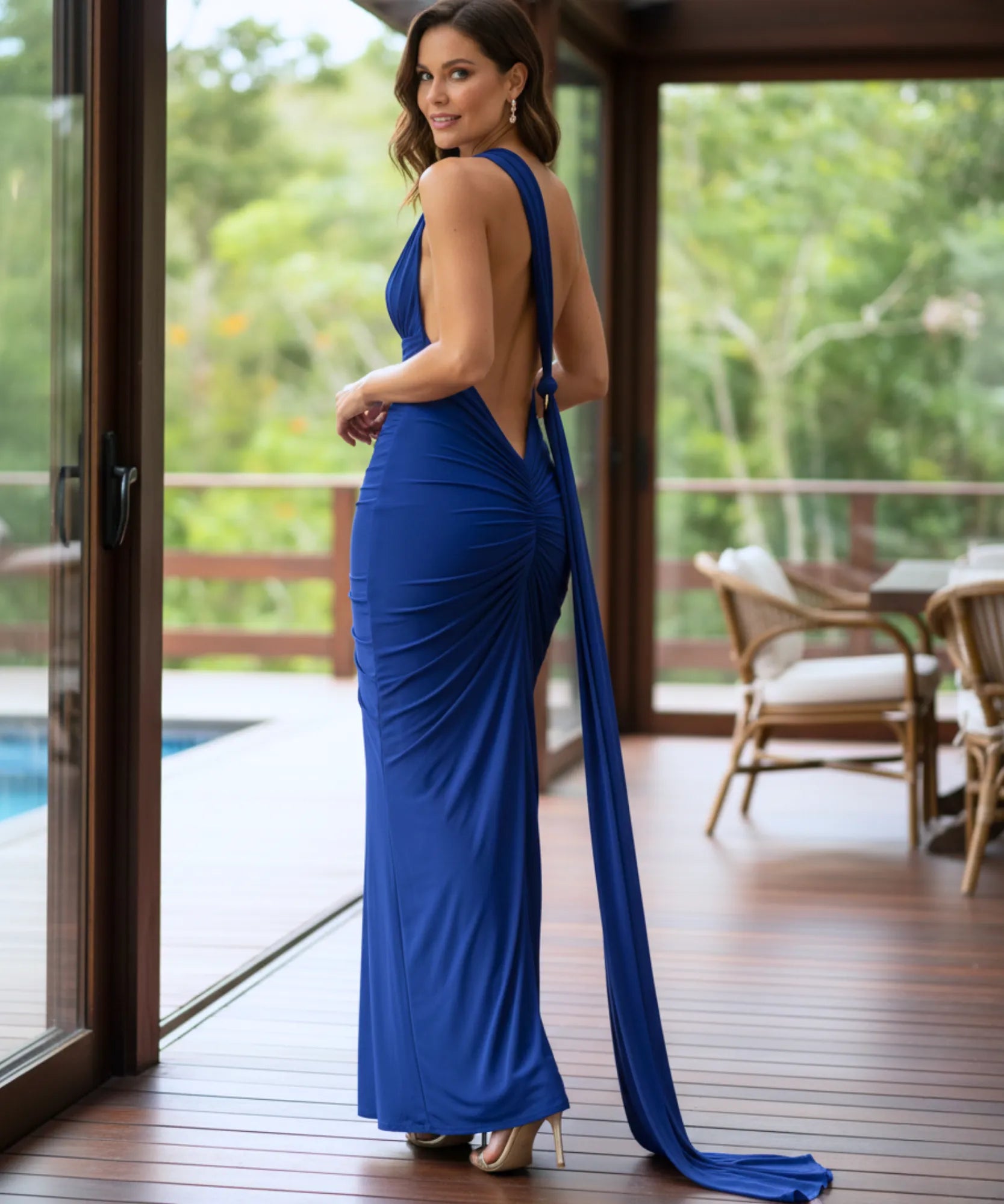 Comprar Vestido Longo de Festa com Um Ombro Só e Cauda Elegante  barato - Anellimn