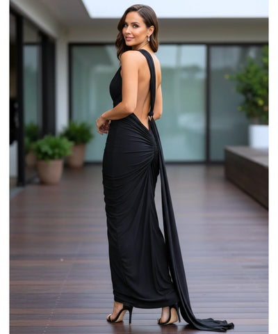Comprar Vestido Longo de Festa com Um Ombro Só e Cauda Elegante  barato - Anellimn