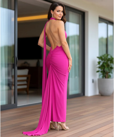 Comprar Vestido Longo de Festa com Um Ombro Só e Cauda Elegante  barato - Anellimn